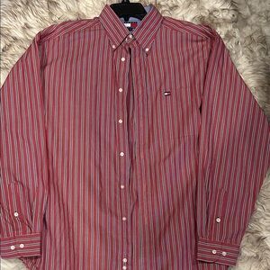 Tommy Hilfiger Red and Blue Striped Dress Shirt